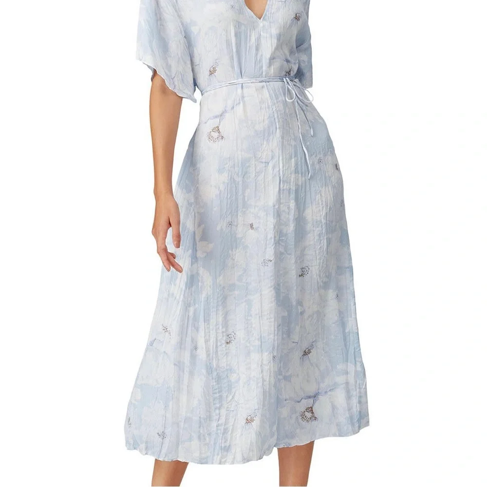 VINCE Painted Magnolia V-Neck Dress - Picture 3 of 11